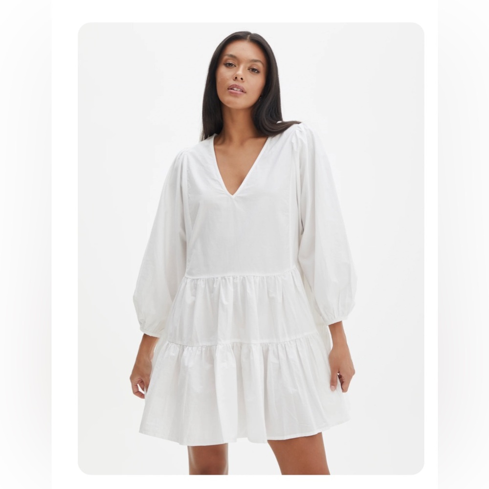 Glassons Longsleeve V-Neck Babydoll Dress white